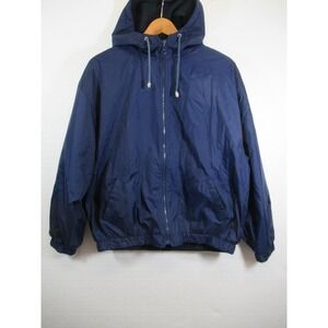 Vintage 90s Nylon Fleece Reversible Jacket Men Medium Blue Hooded CS Classic
